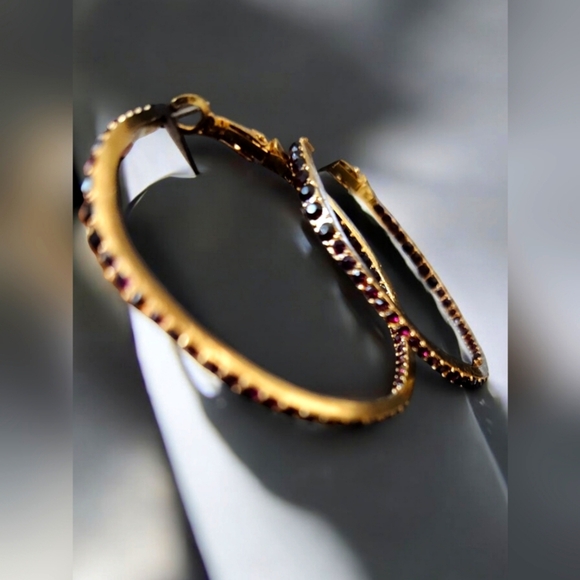 Gold & Purple Crystal Hoops - Picture 1 of 5